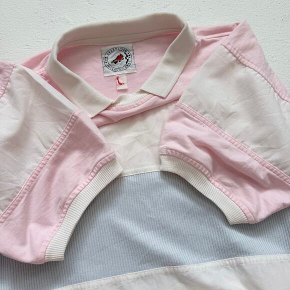 Vintage 80s Greenline Striped Collared Crewneck Patchwork Shirt, Size Large - Picture 7 of 9